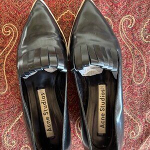 ACNE STUDIOS Patent Leather Black Laser Cut Pointed 2 Tone Wedge - 39